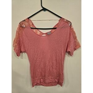 Vanity Lace Sequin Shoulder Top Women's Medium Pink Boho Y2K Fairy Feminine